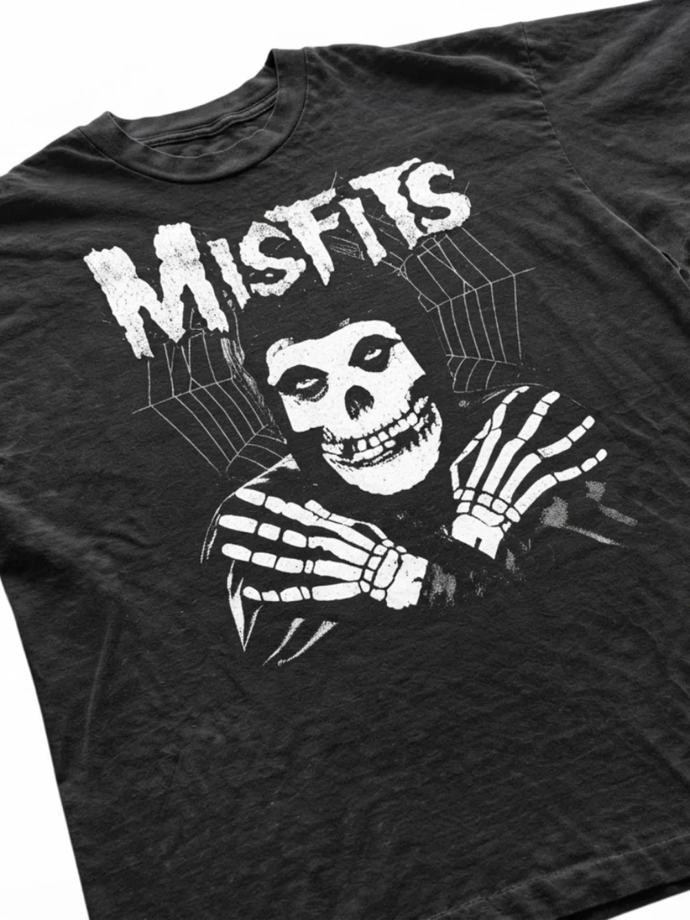 Black Misfits Graphic Tee with White Skull Print